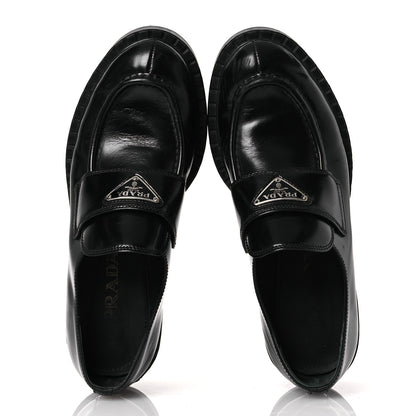Prada Spazzolato Metal Triangle Logo 50mm Loafers 38 Black 2 of 15