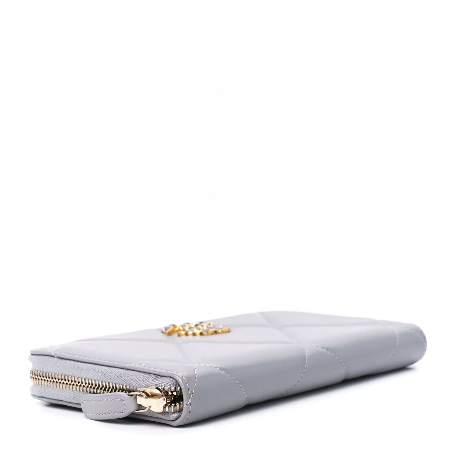 Lambskin Quilted Chanel 19 Long Zipped Around Wallet Grey