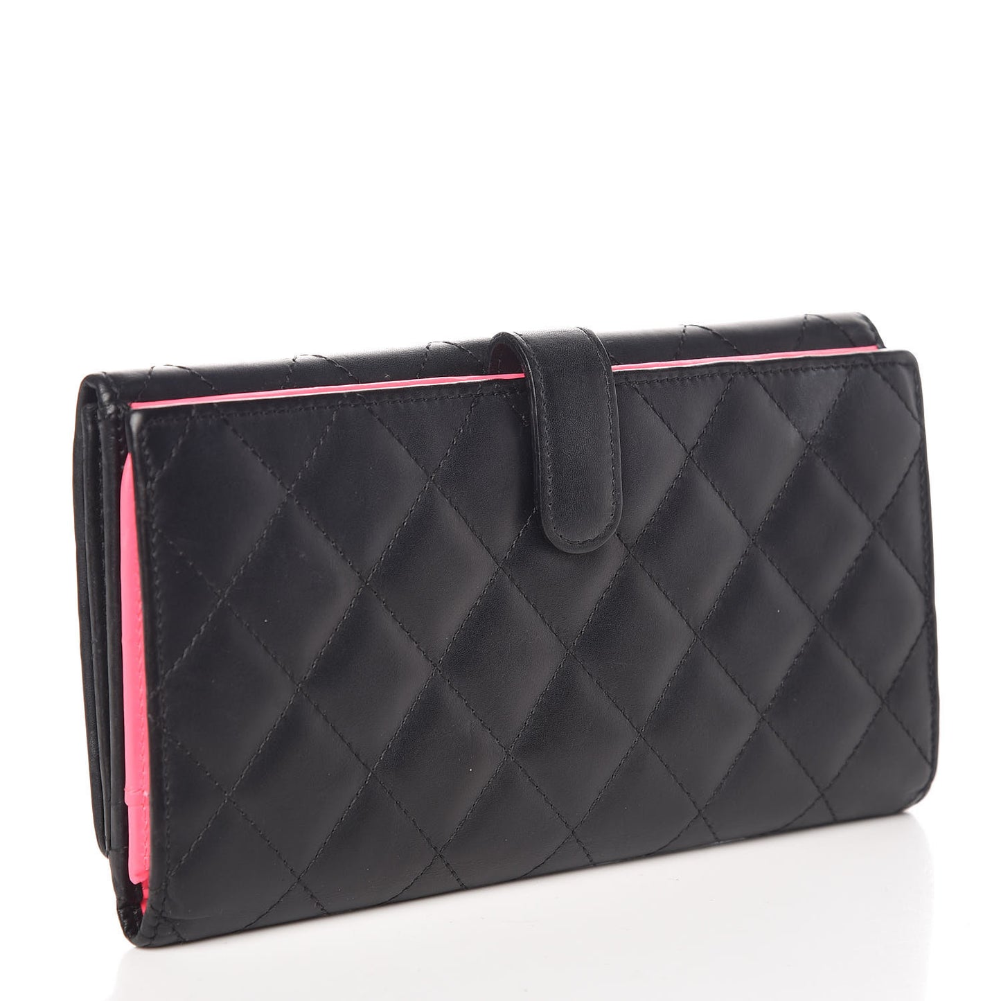 Calfskin Quilted Cambon Long Double Wallet Black
