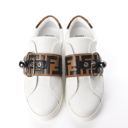 Fendi Vitello FF Embossed Pearland Slip On Sneakers 35.5 White Tobacco Moro 5 of 10