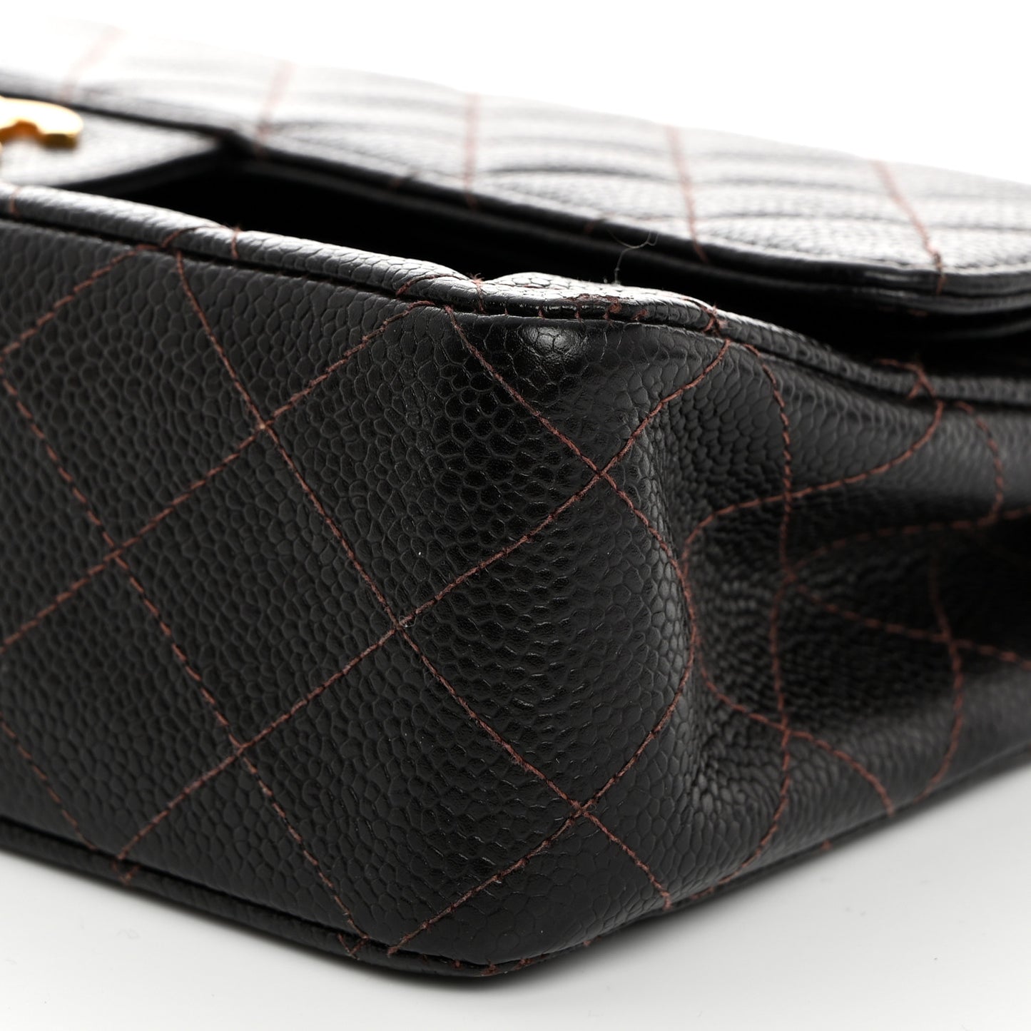 Caviar Quilted Medium Double Flap Dark Brown