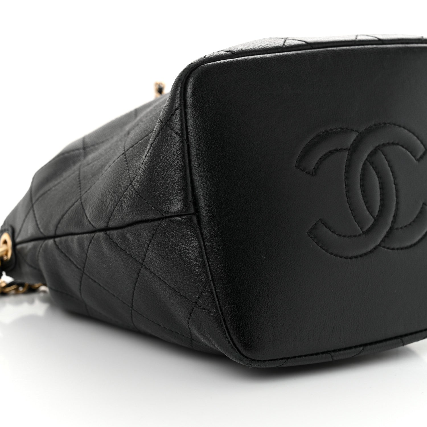 Chanel Lambskin Stitched Drawstring Bucket Bag Black 1722498