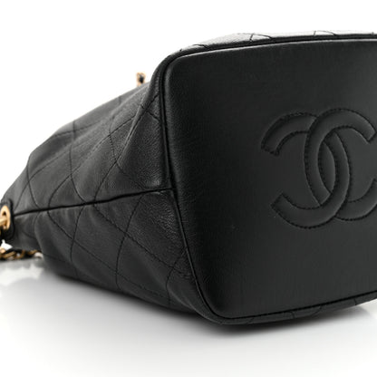 Chanel Lambskin Stitched Drawstring Bucket Bag Black 9 of 11
