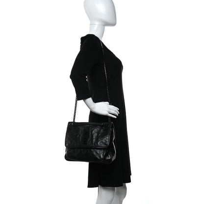 Saint Laurent Crinkled Calfskin Matelasse Monogram Medium Niki Chain Satchel Black 2 of 9