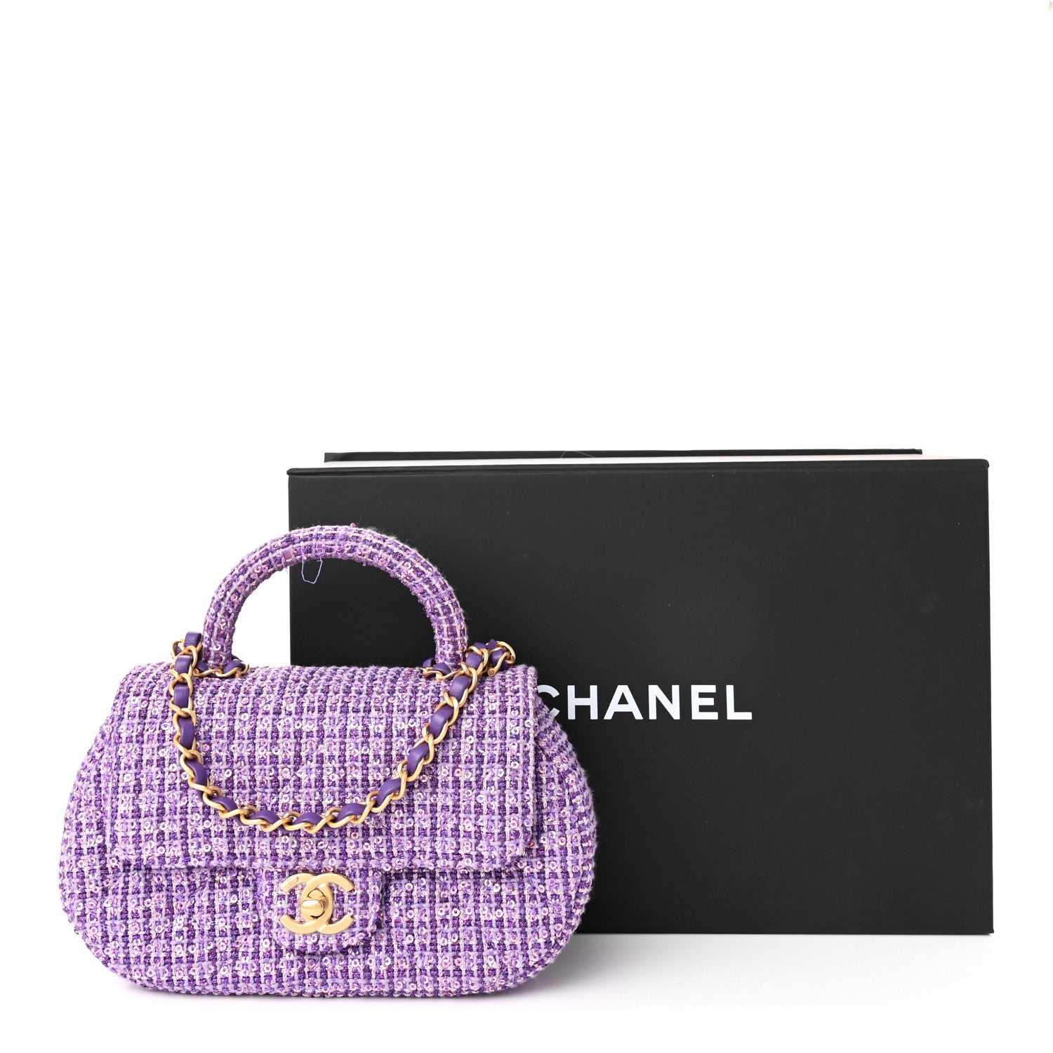Chanel Tweed Sequin Quilted Baywatch Top Handle Flap Purple 12 of 12