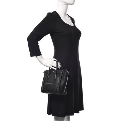 Celine Drummed Calfskin Nano Luggage Black 2 of 9