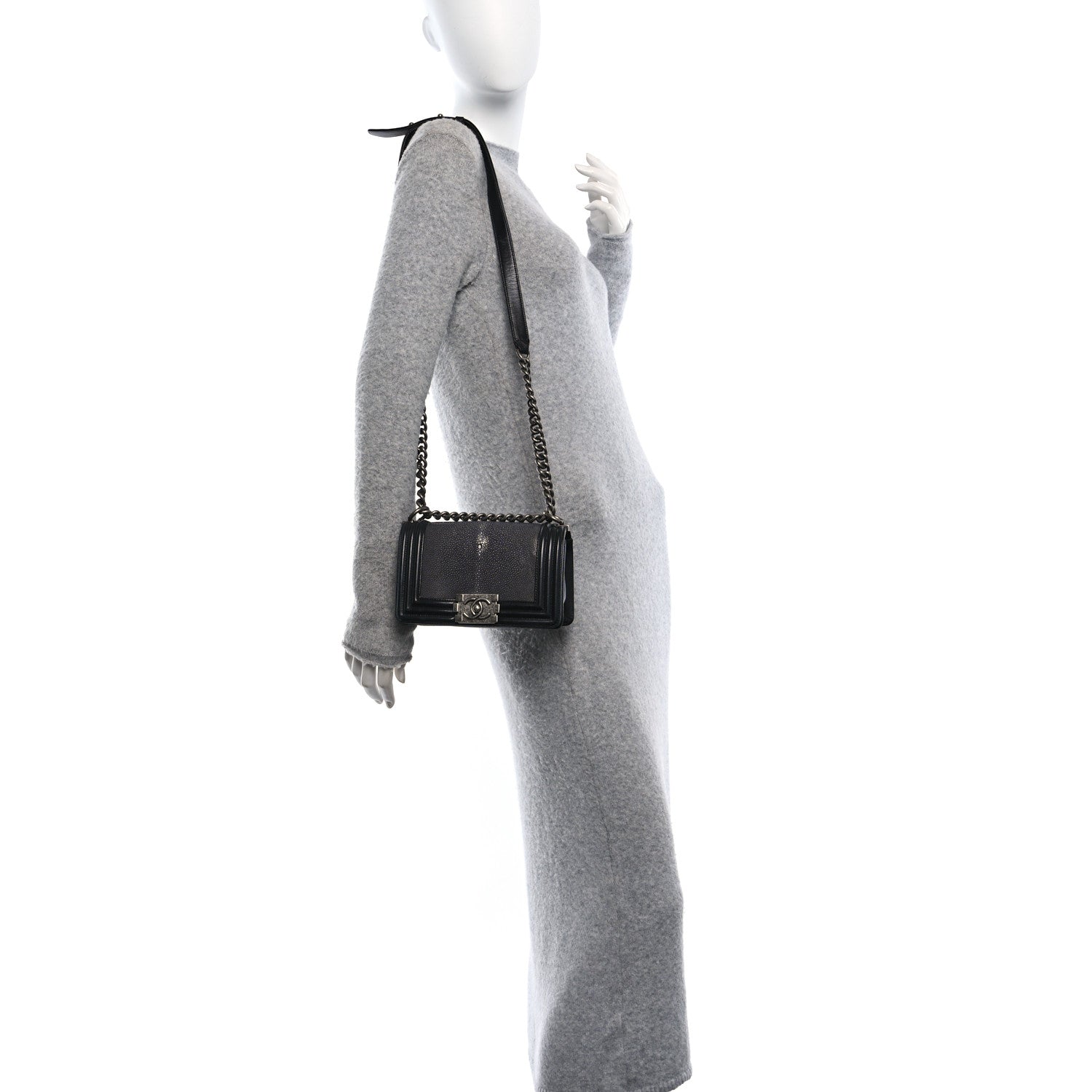 Chanel Galuchat Stingray Small Boy Flap Black Silver 2 of 12