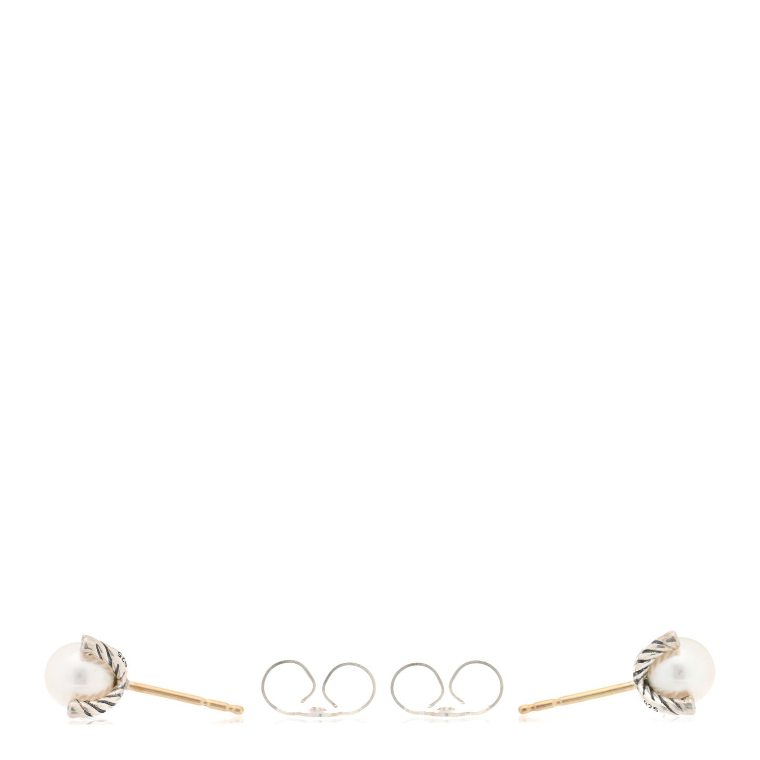 David Yurman Sterling Silver Diamond Cultured Pearl 6-6.5mm Cable Stud Earrings 3 of 4