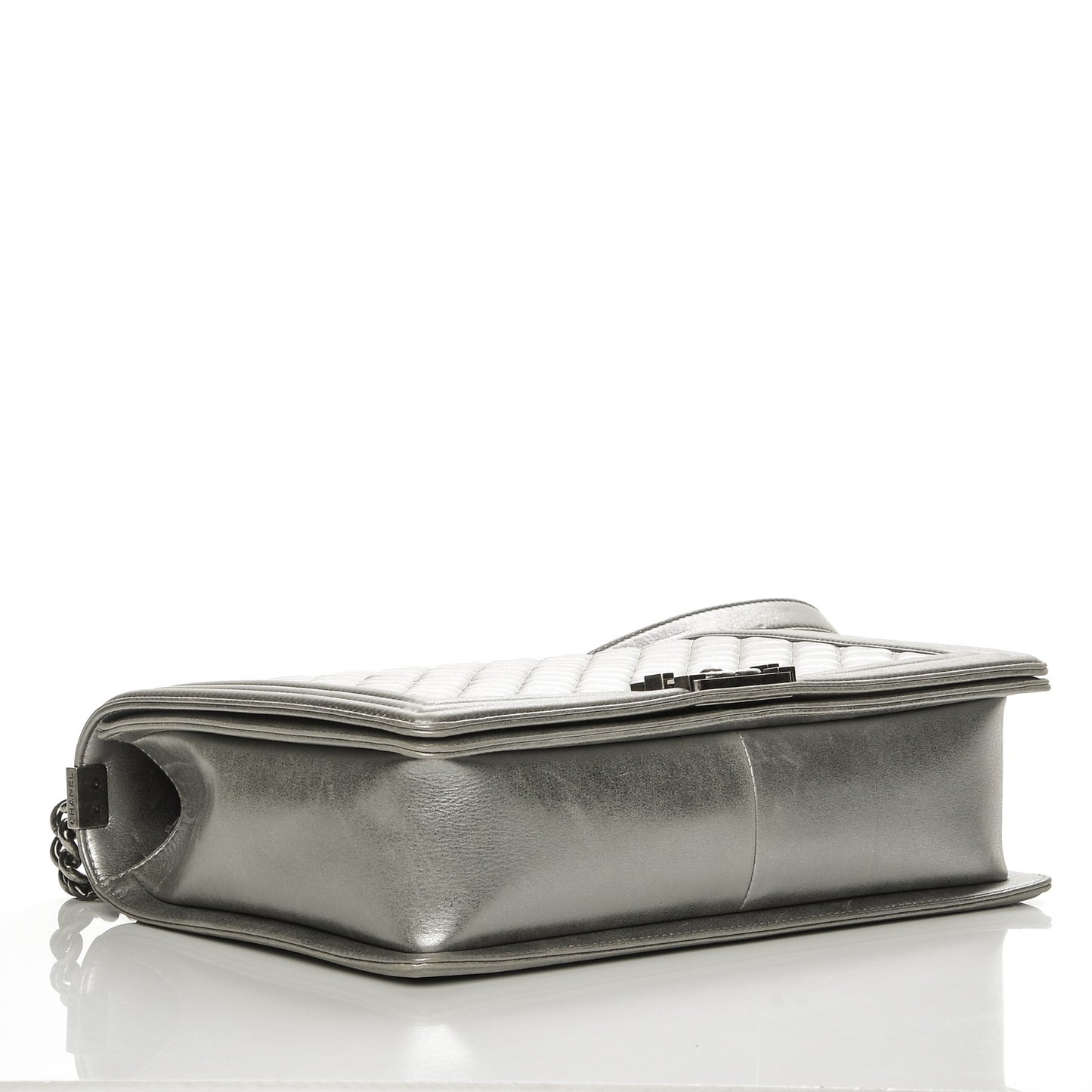 Metallic Calfskin Quilted Large Boy Flap Silver