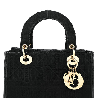 Christian Dior Canvas Embroidered Cannage Medium Lady D-Lite Black 8 of 10