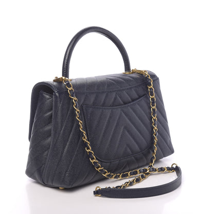 Chanel Caviar Chevron Quilted Small Coco Handle Flap Navy 4 of 11