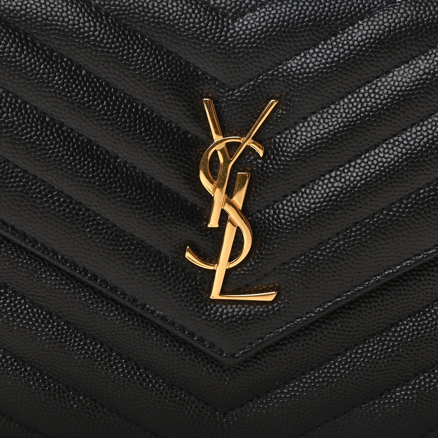Saint Laurent Grain De Poudre Matelasse Chevron Monogram Envelope Chain Wallet Black 7 of 10