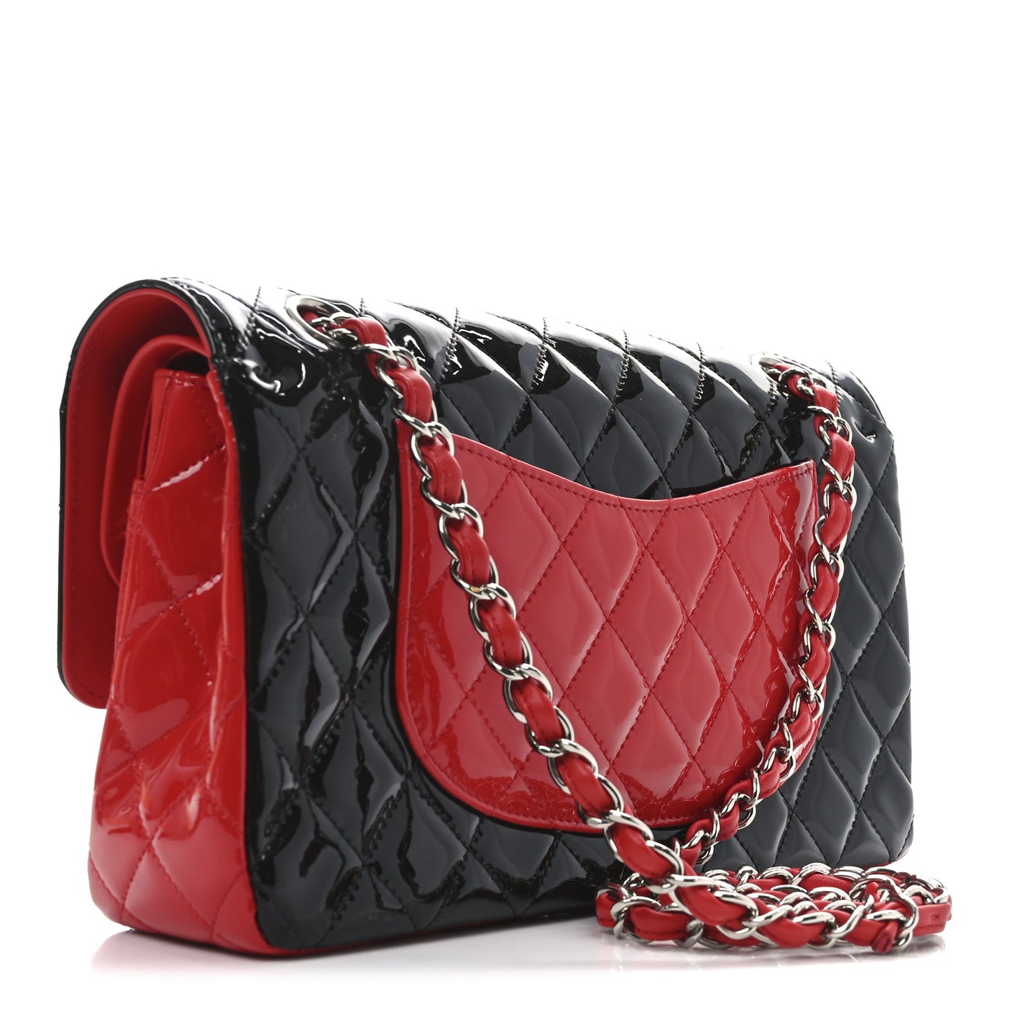 Patent Calfskin Quilted Bi-Color Medium Double Flap Black Red