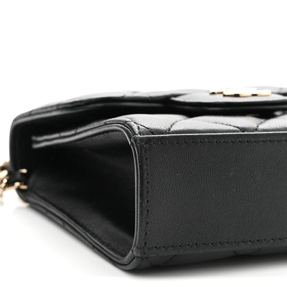 Chanel Lambskin Quilted Top Handle Flap Clutch With Chain Black 9 of 10
