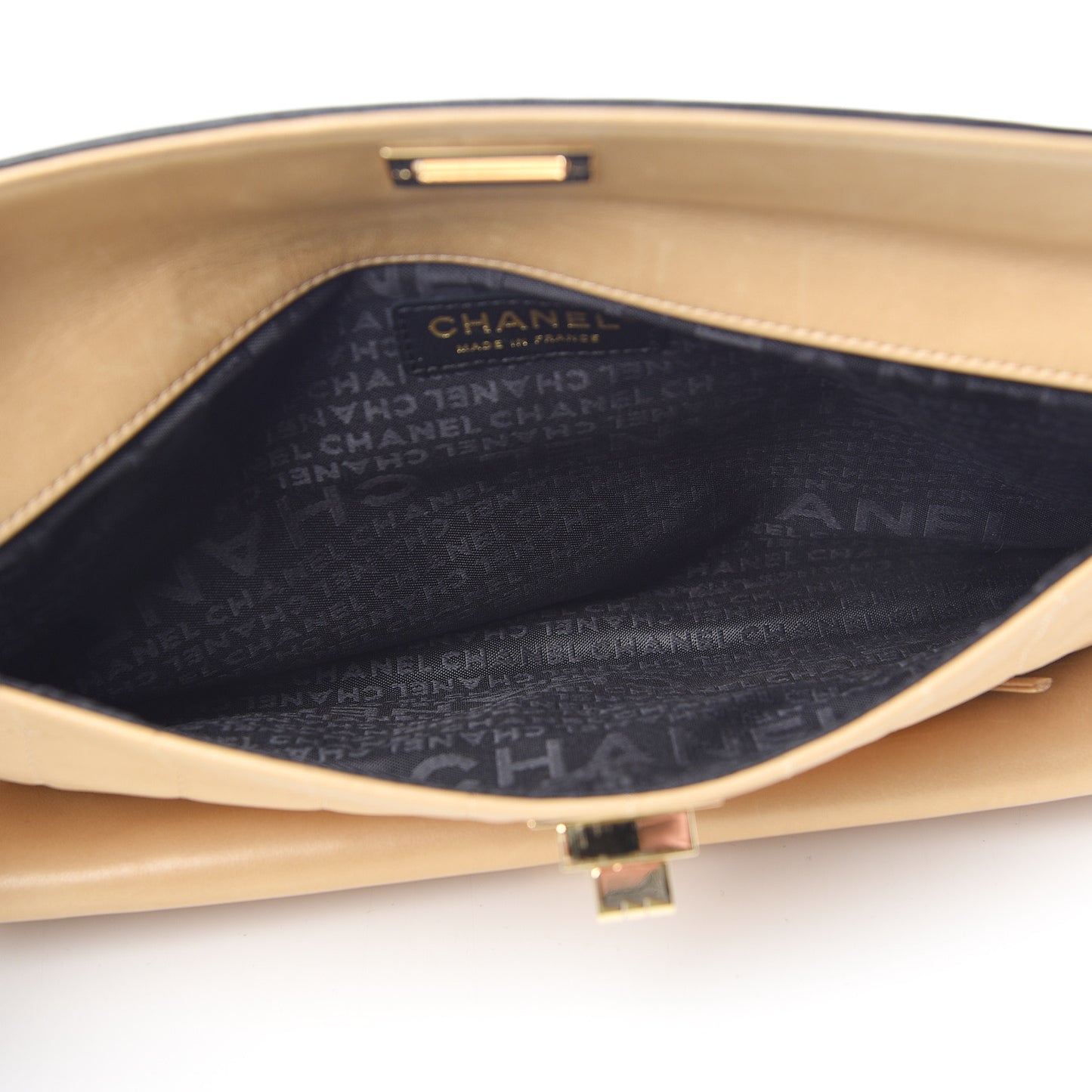 Lambskin Chocolate Bar Mademoiselle Double Flap Clutch Beige Black