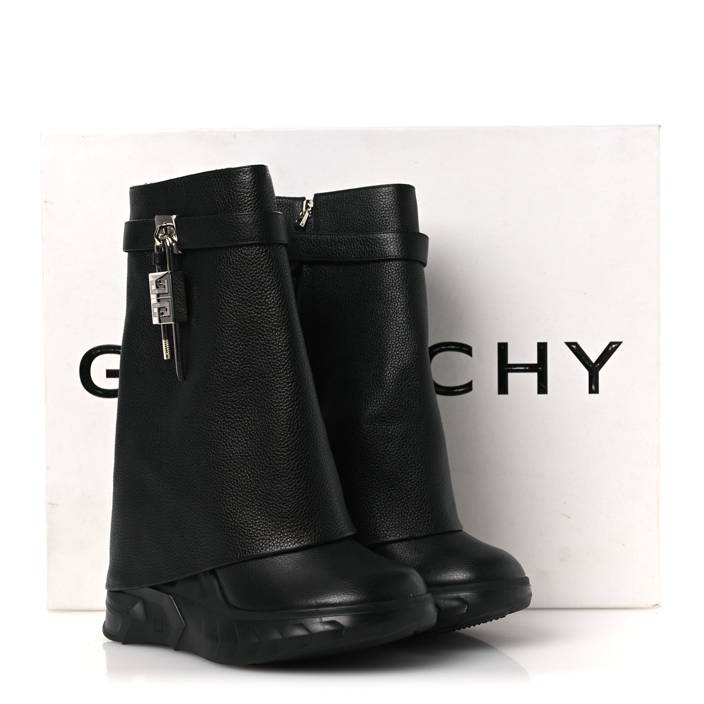 Grained Calfskin Shark Lock Biker Ankle Boots 40 Black