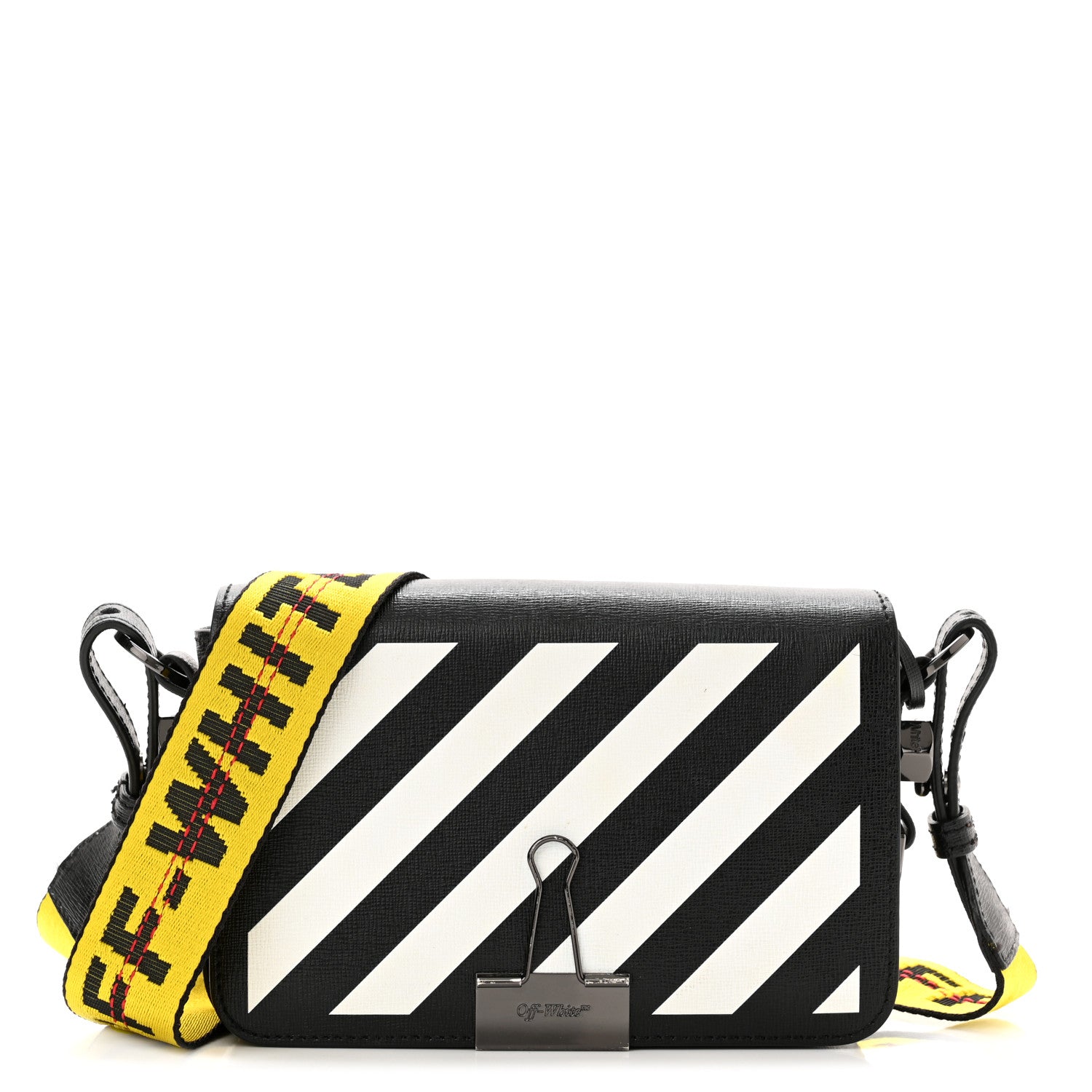 Off-White Saffiano Striped Mini Diag Binder Clip Bag Black White Yellow 1 of 12