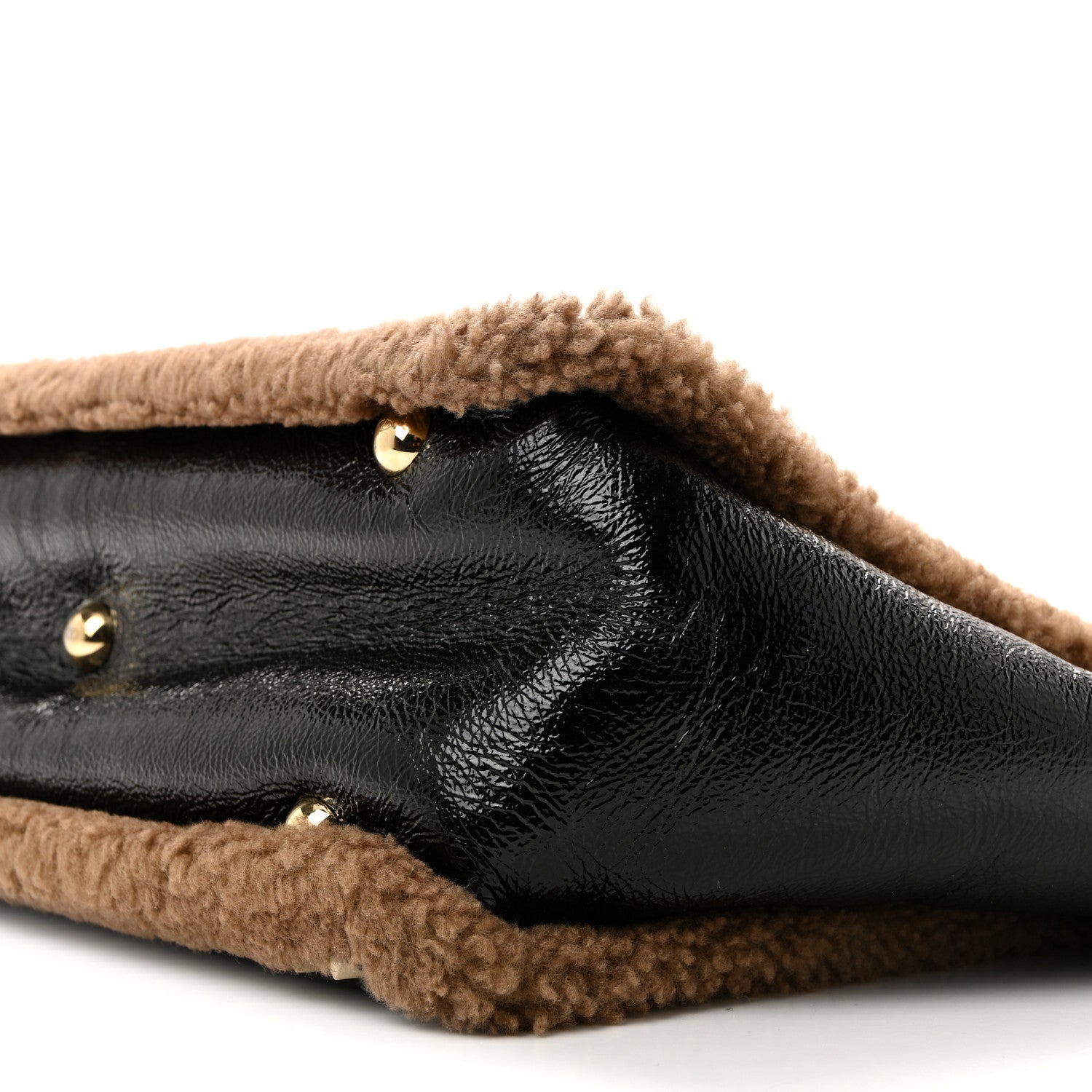 Valentino Garavani Textured Patent Calfskin Shearling Medium Rockstud Tote Black 9 of 11