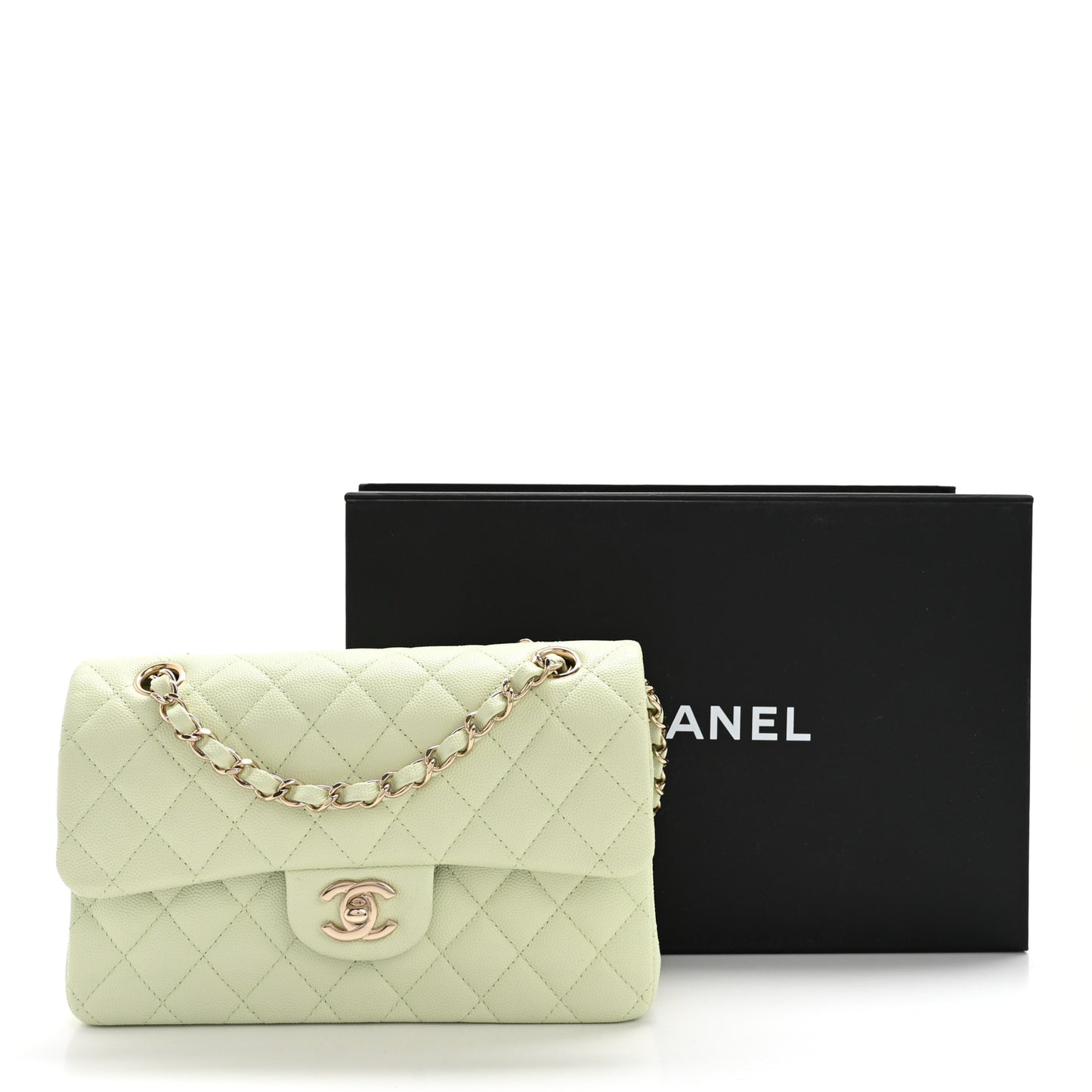 Caviar Quilted Small Double Flap Light Green