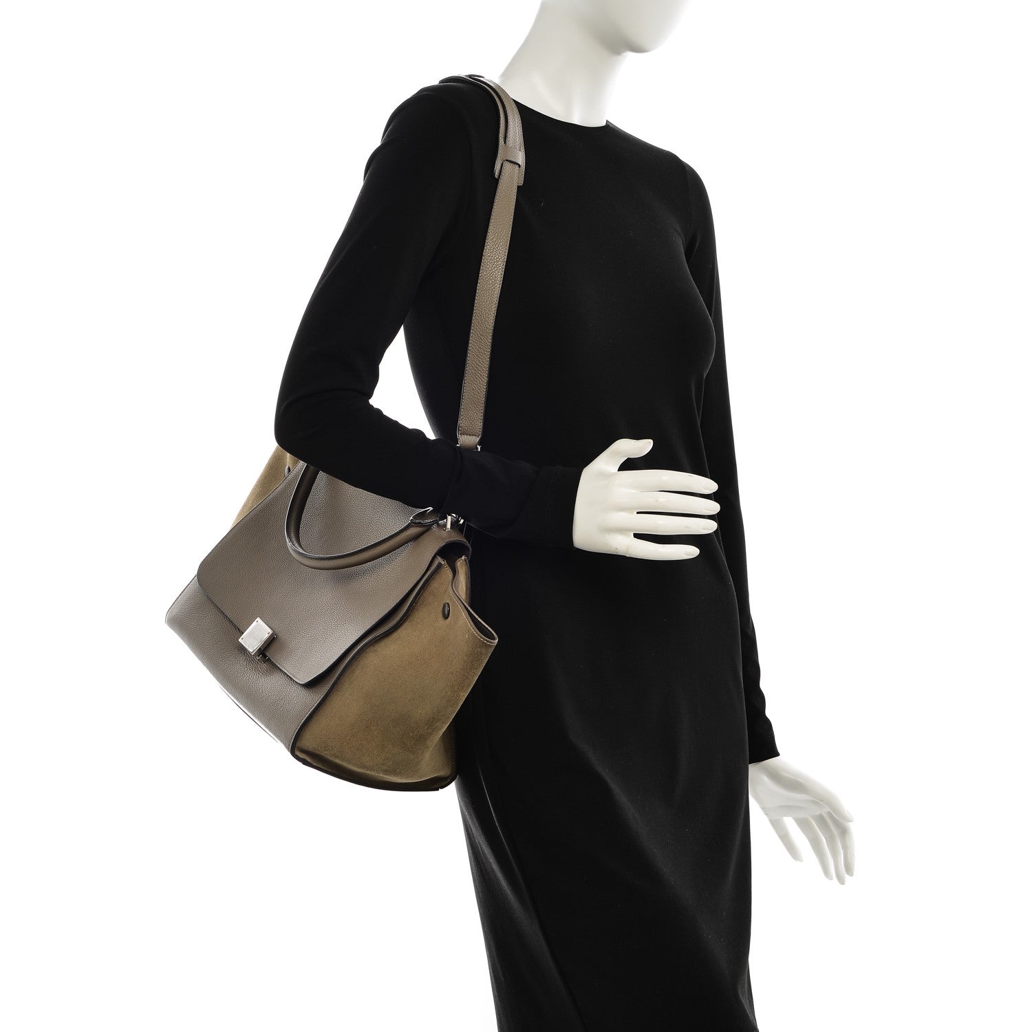 Celine Drummed Calfskin Suede Medium Trapeze Taupe 2 of 10