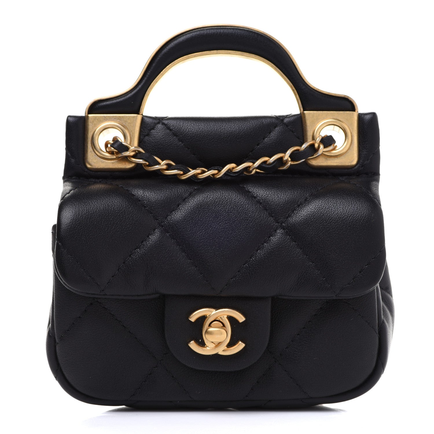 Chanel Calfskin Quilted Lady Handle Flap Card Holder With Chain Black 1 of 13