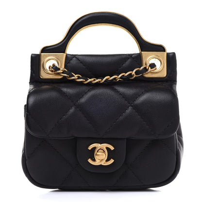 Chanel Calfskin Quilted Lady Handle Flap Card Holder With Chain Black 1 of 13