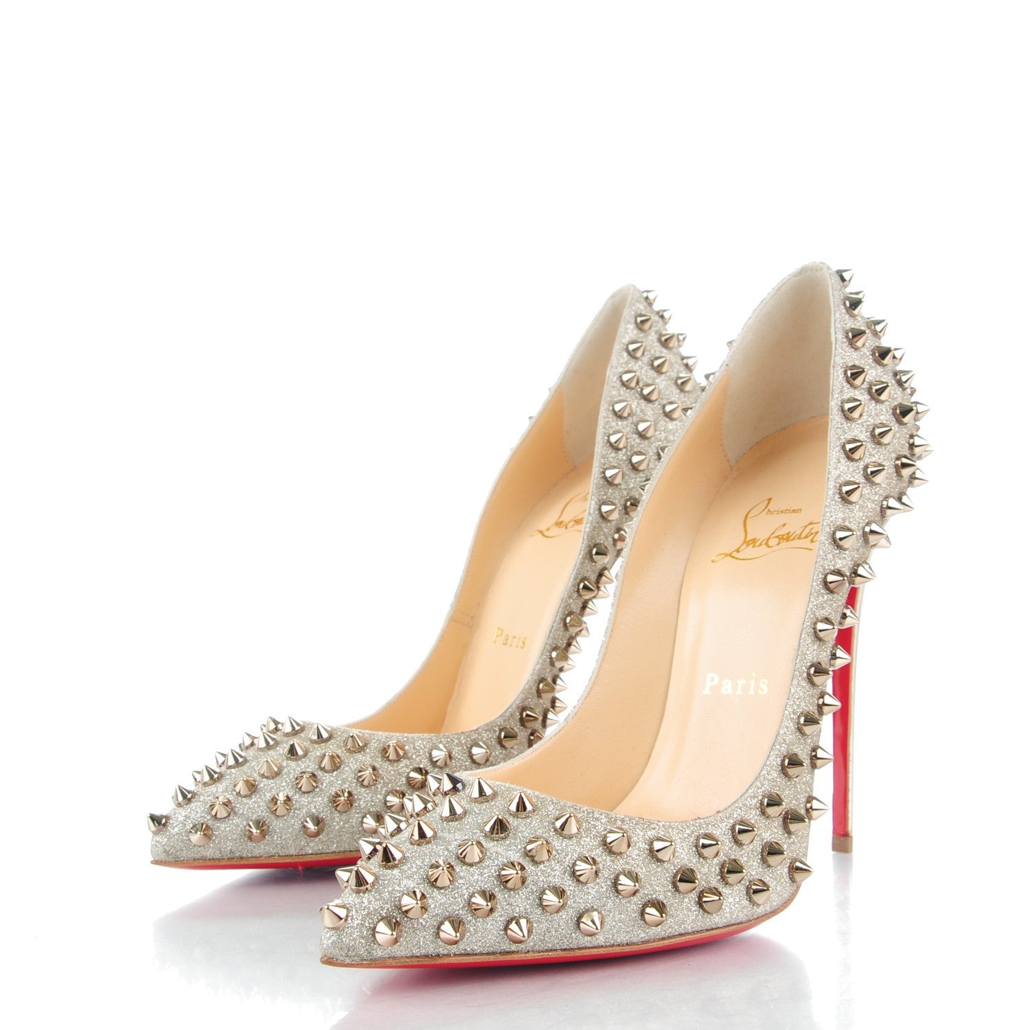Christian Louboutin Glitter Mini Specchio Follies Spikes 120 Pumps 38 Ivory Colombe 3 of 8