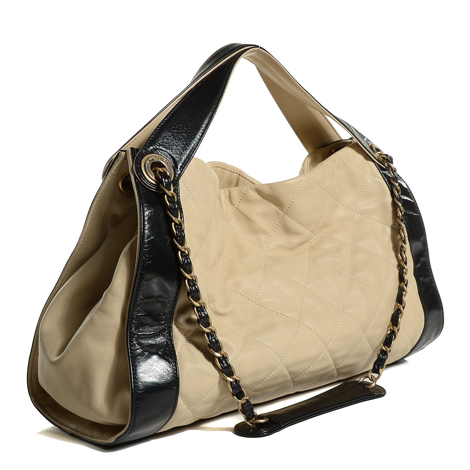 Chanel Calfskin Quilted Small In The Mix Shopping Tote Beige Black 3 of 7
