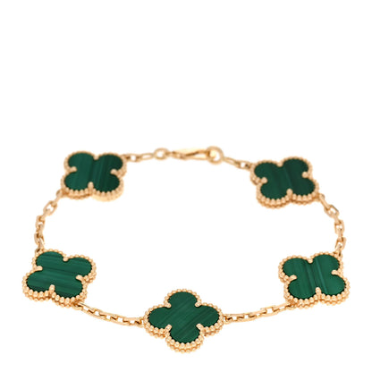 Van Cleef & Arpels 18K Yellow Gold Malachite 5 Motifs Vintage Alhambra Bracelet 1 of 5