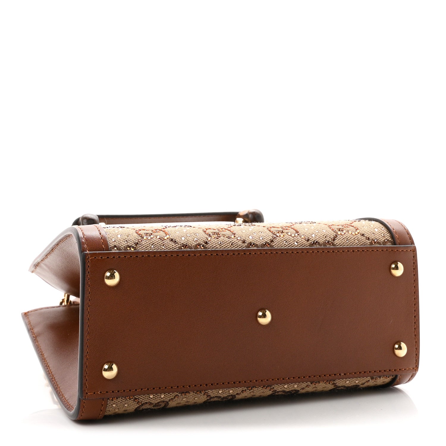 Gucci New Canvas Charisma Calfskin Crystal GG Monogram Mini Diana Tote Bag Camel Ebony 4 of 11