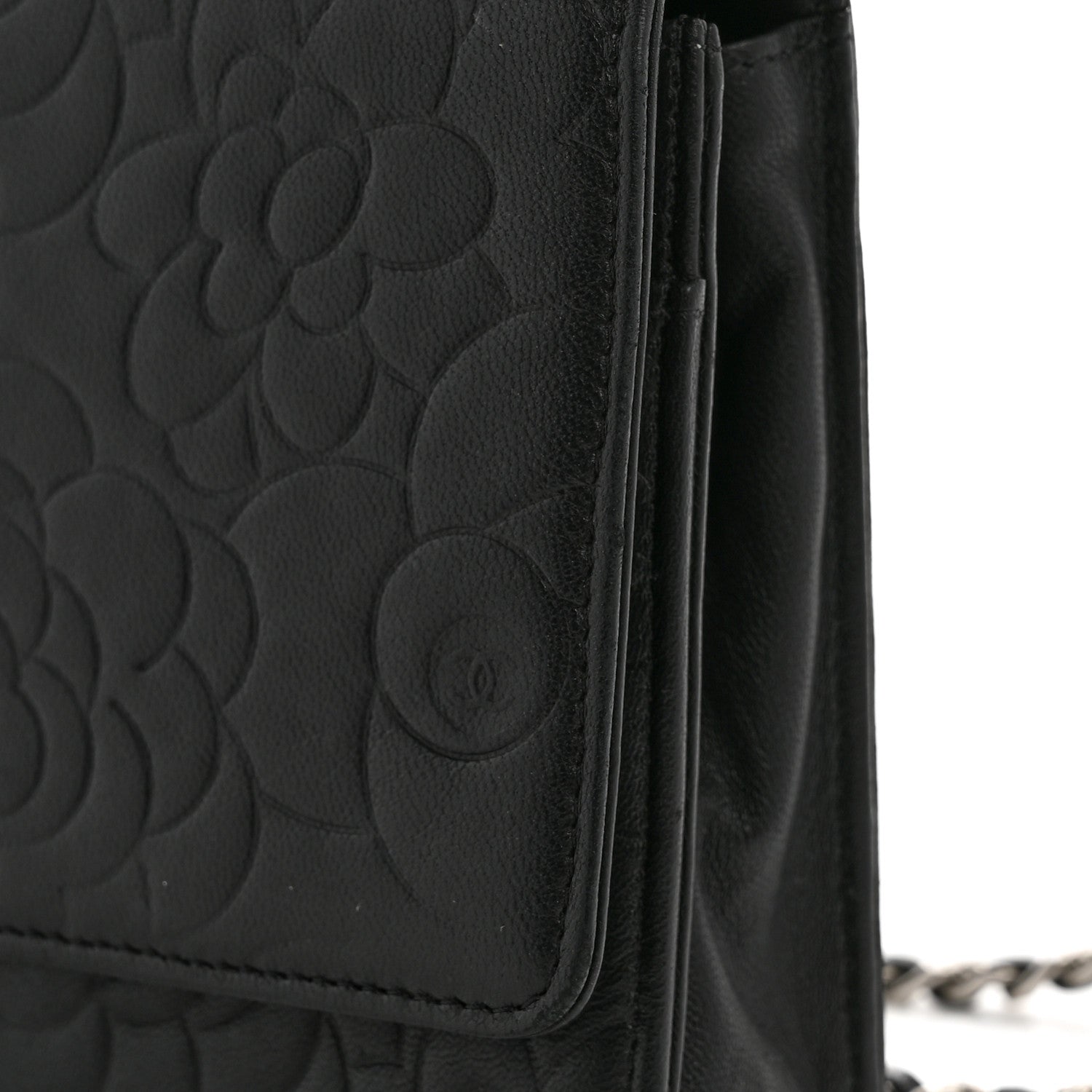 Chanel Lambskin Camellia Embossed Wallet On Chain WOC Black 14 of 14