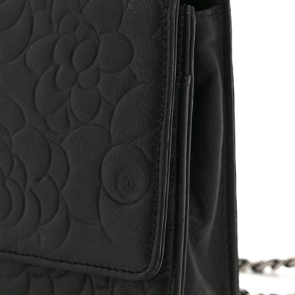 Chanel Lambskin Camellia Embossed Wallet On Chain WOC Black 14 of 14