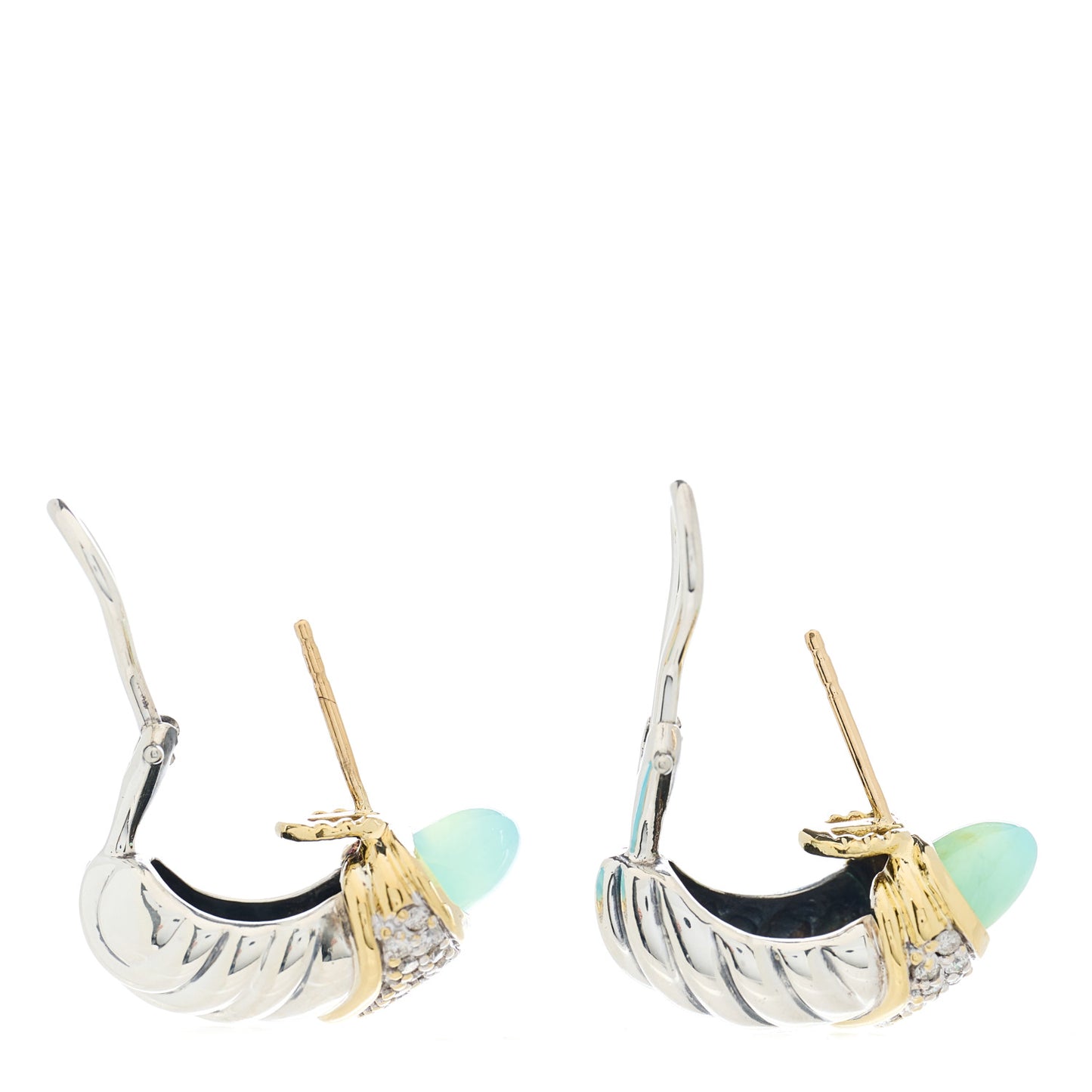 Sterling Silver 18K Yellow Gold Diamond Chalcedony Shrimp Cable Earrings