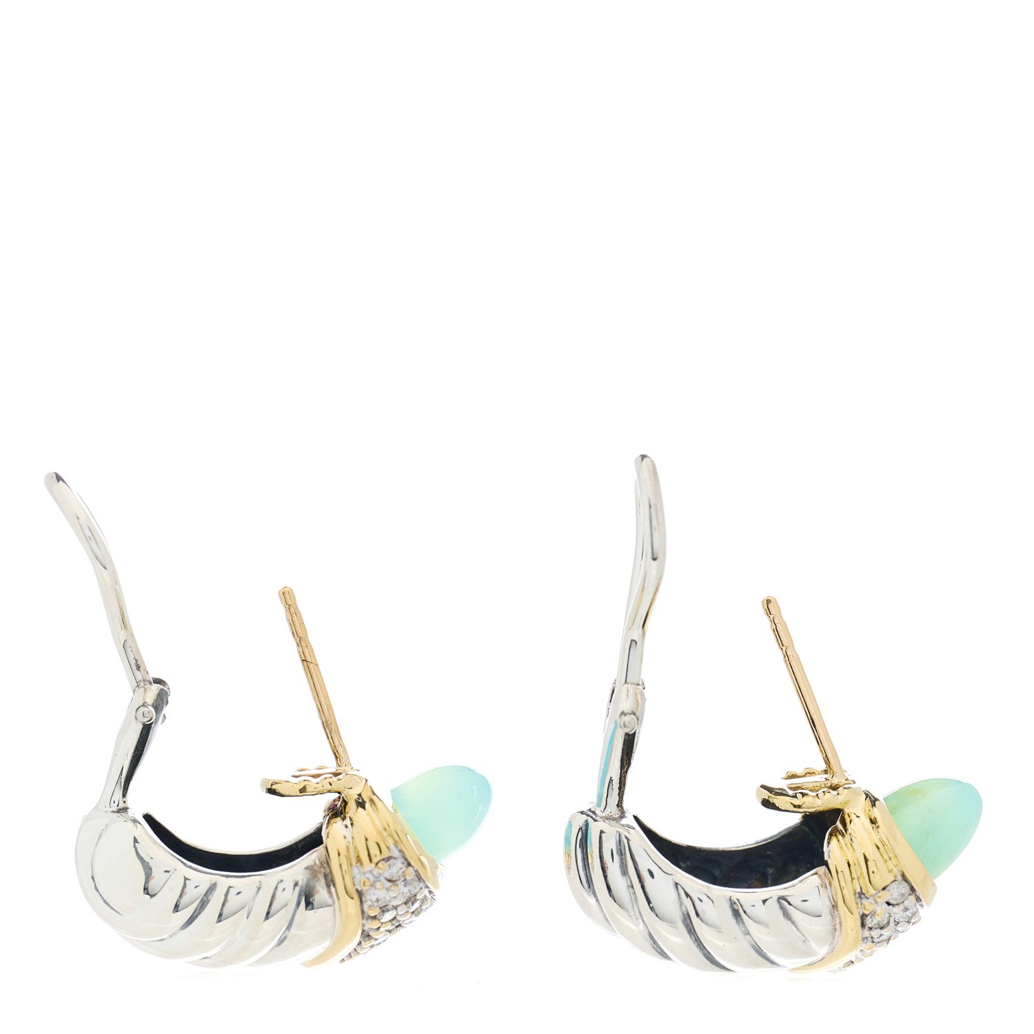 David Yurman Sterling Silver 18K Yellow Gold Diamond Chalcedony Shrimp Cable Earrings 2 of 4