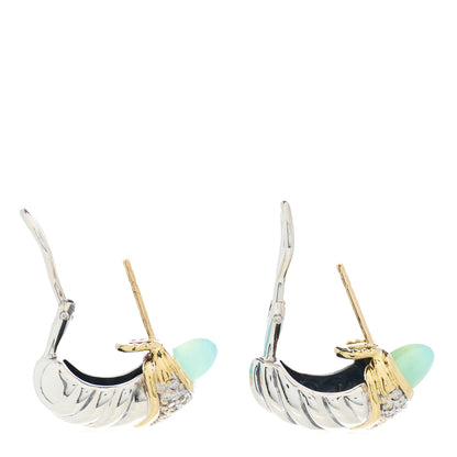 David Yurman Sterling Silver 18K Yellow Gold Diamond Chalcedony Shrimp Cable Earrings 2 of 4