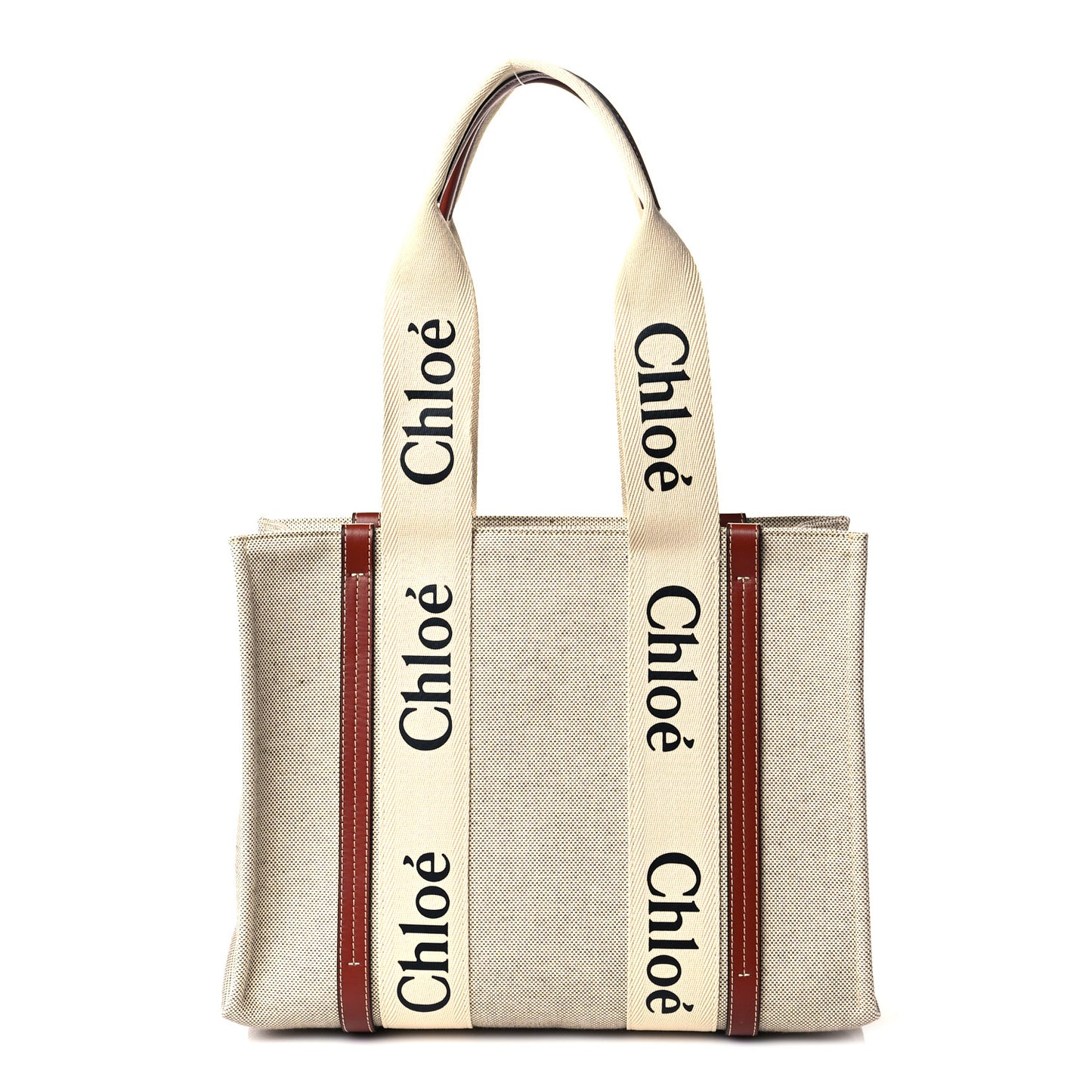Cotton Calfskin Large Woody Ribbon Tote White Brown