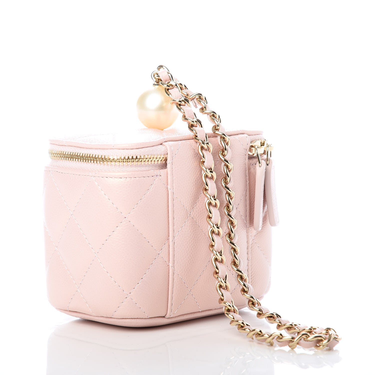 Chanel Iridescent Caviar Quilted Mini Pearl On Top Vanity Case With Chain Light Pink 3 of 8