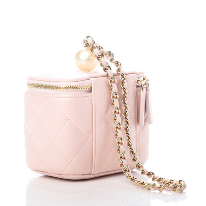 Chanel Iridescent Caviar Quilted Mini Pearl On Top Vanity Case With Chain Light Pink 3 of 8