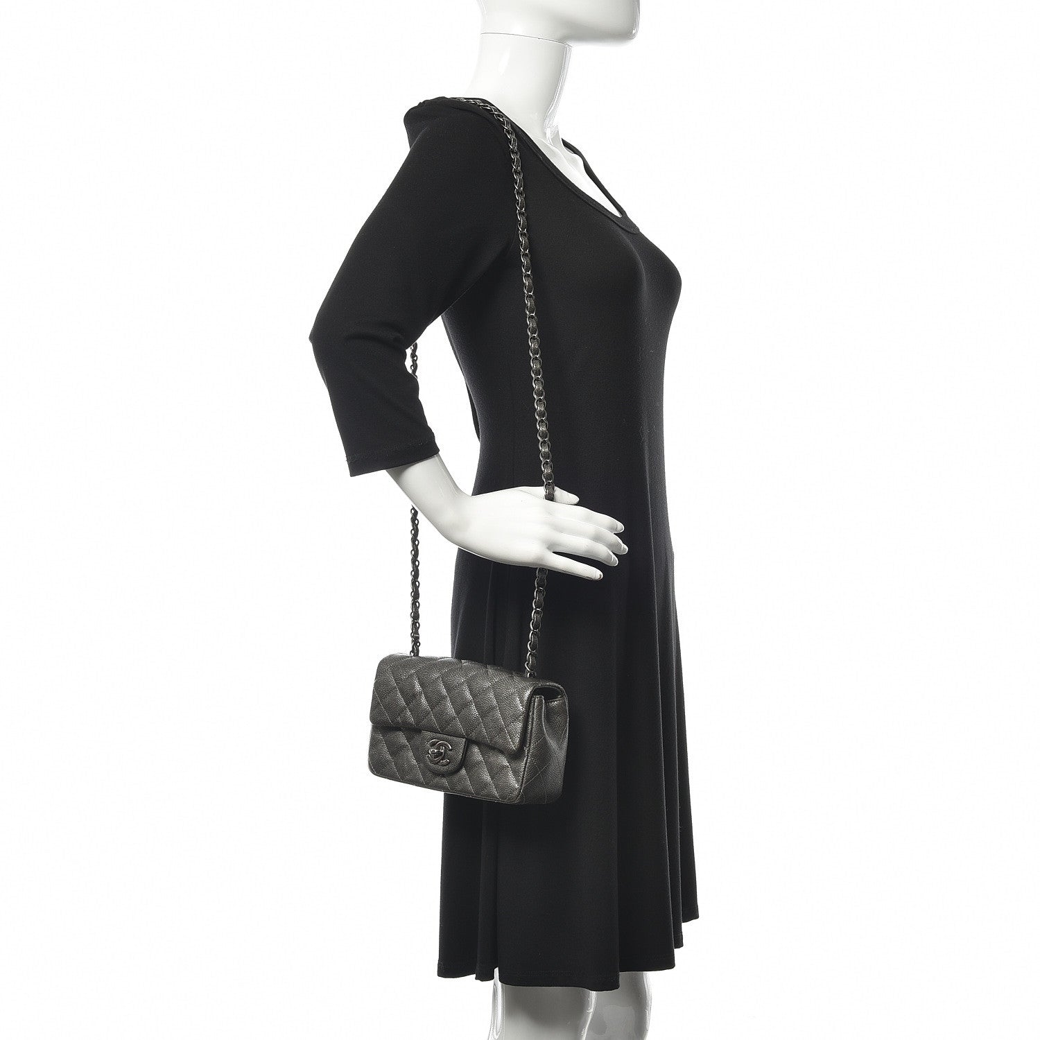Chanel Metallic Caviar Quilted Mini Rectangular Flap Dark Silver 3 of 16