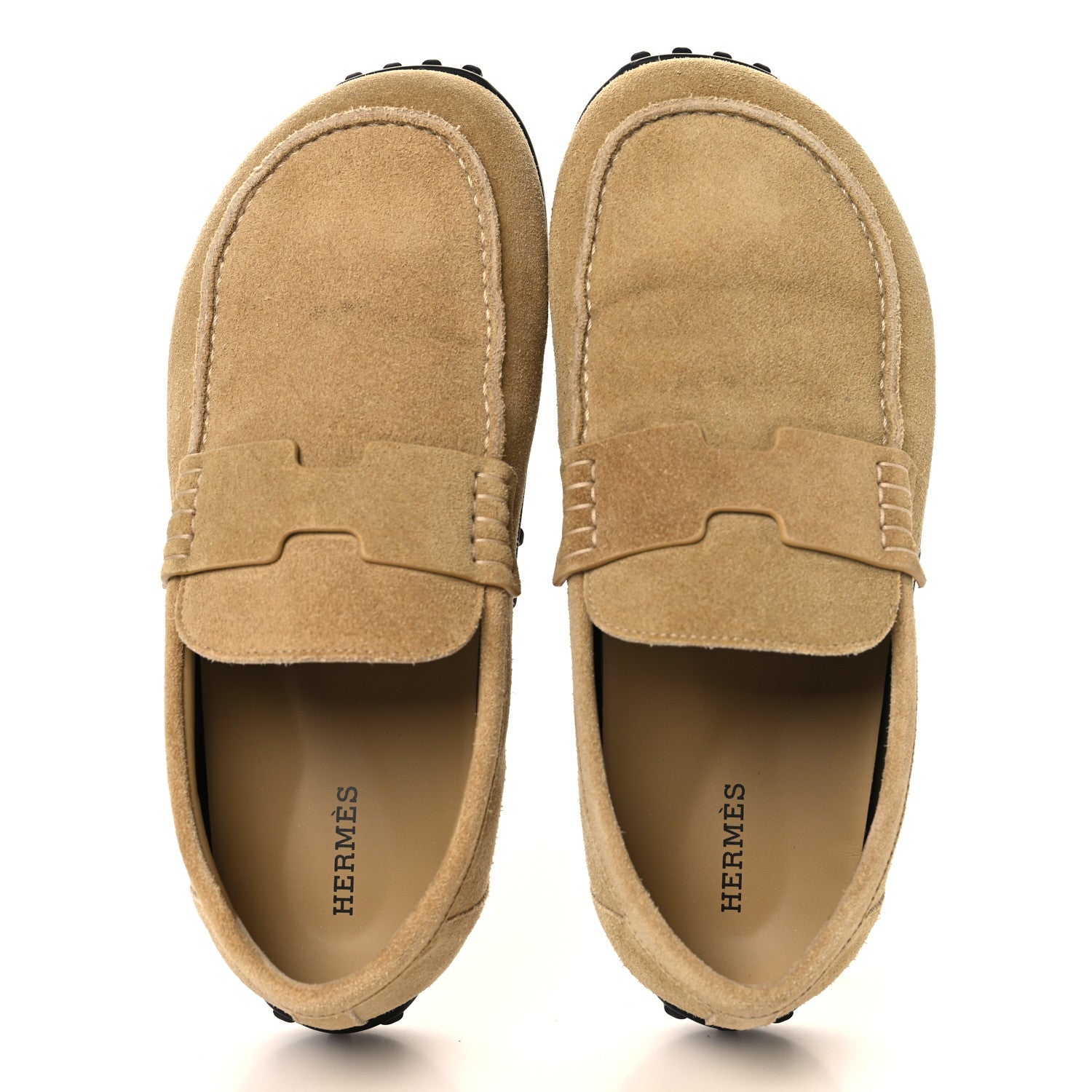 Hermes Suede Calfskin Womens Lazy Loafers 37 Beige Sable 2 of 9
