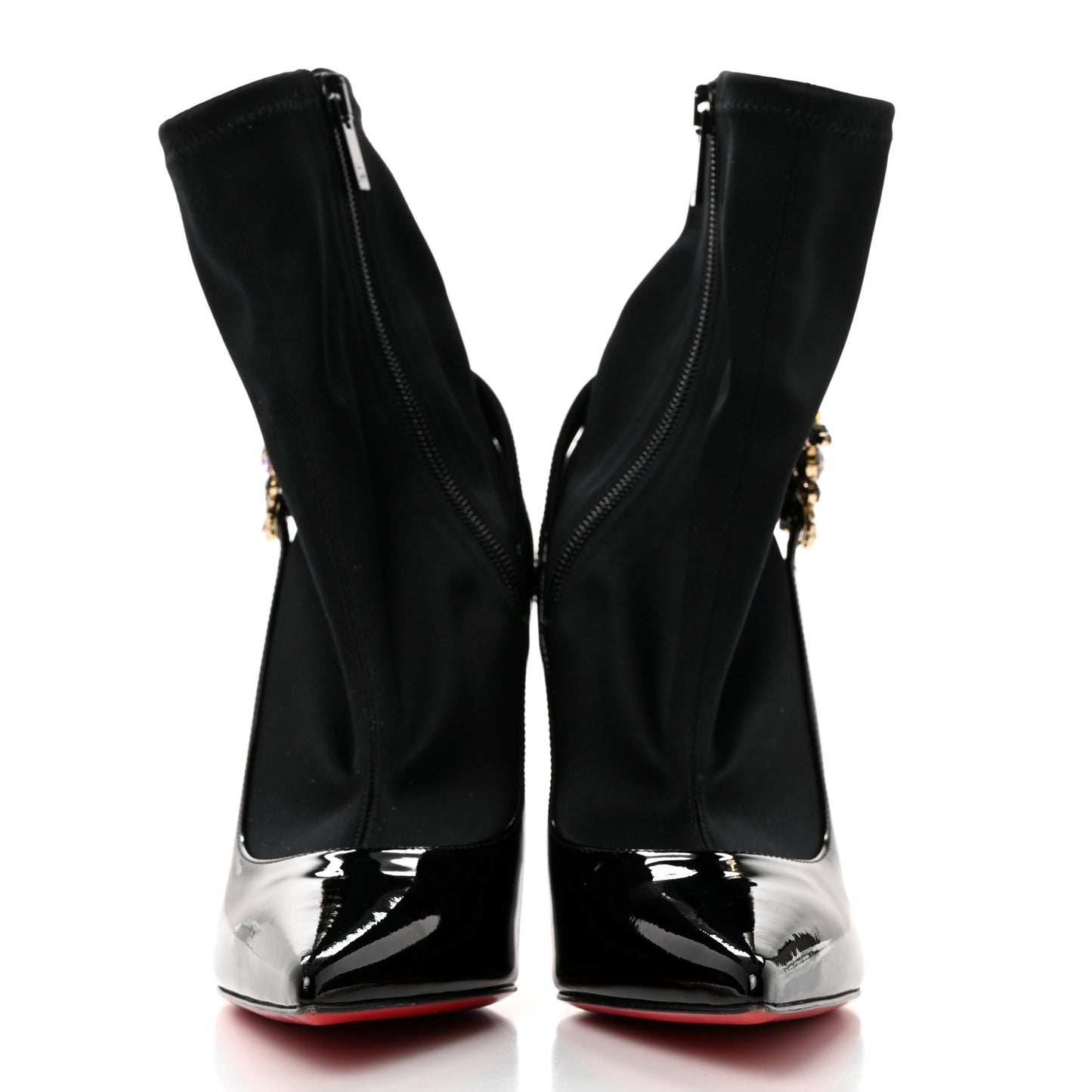Patent Satin Crystal Jessie Booty Joli 100 Sock Boots 35 Black