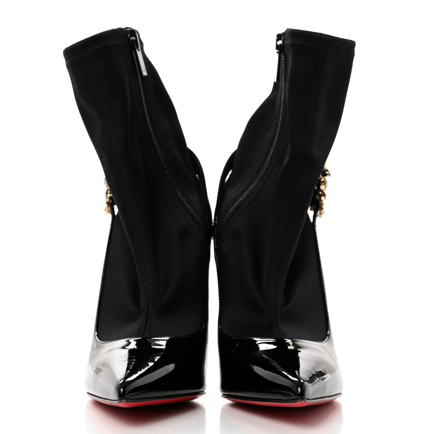 Christian Louboutin Patent Satin Crystal Jessie Booty Joli 100 Sock Boots 35 Black 2 of 8