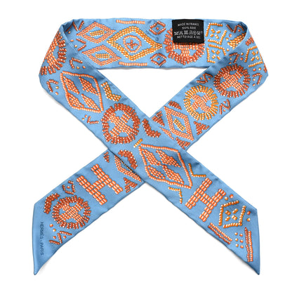 Hermes Silk Kelly En Perles Twilly Bleu Azur Orange 1 of 4