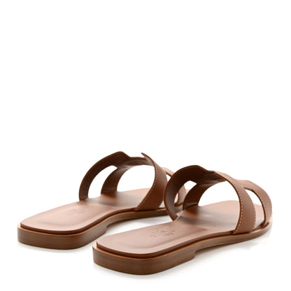 Hermes Box Calfskin Oran Sandals 38.5 Gold 4 of 9