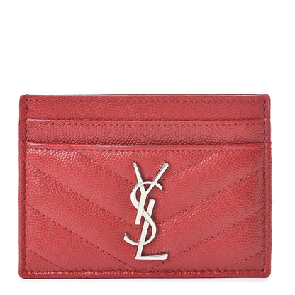 Saint Laurent Grain De Poudre Matelasse Chevron Credit Card Case New Red 1 of 8