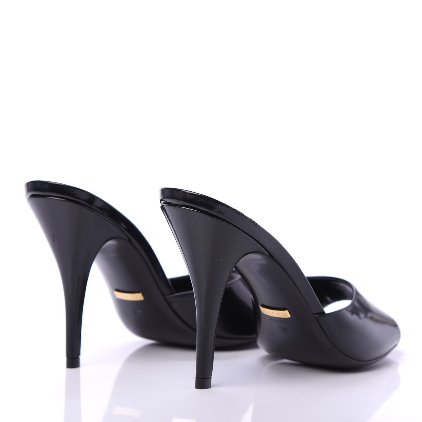 Polished Calfskin Scarlet Mid Heel Slide Sandals 38 Black