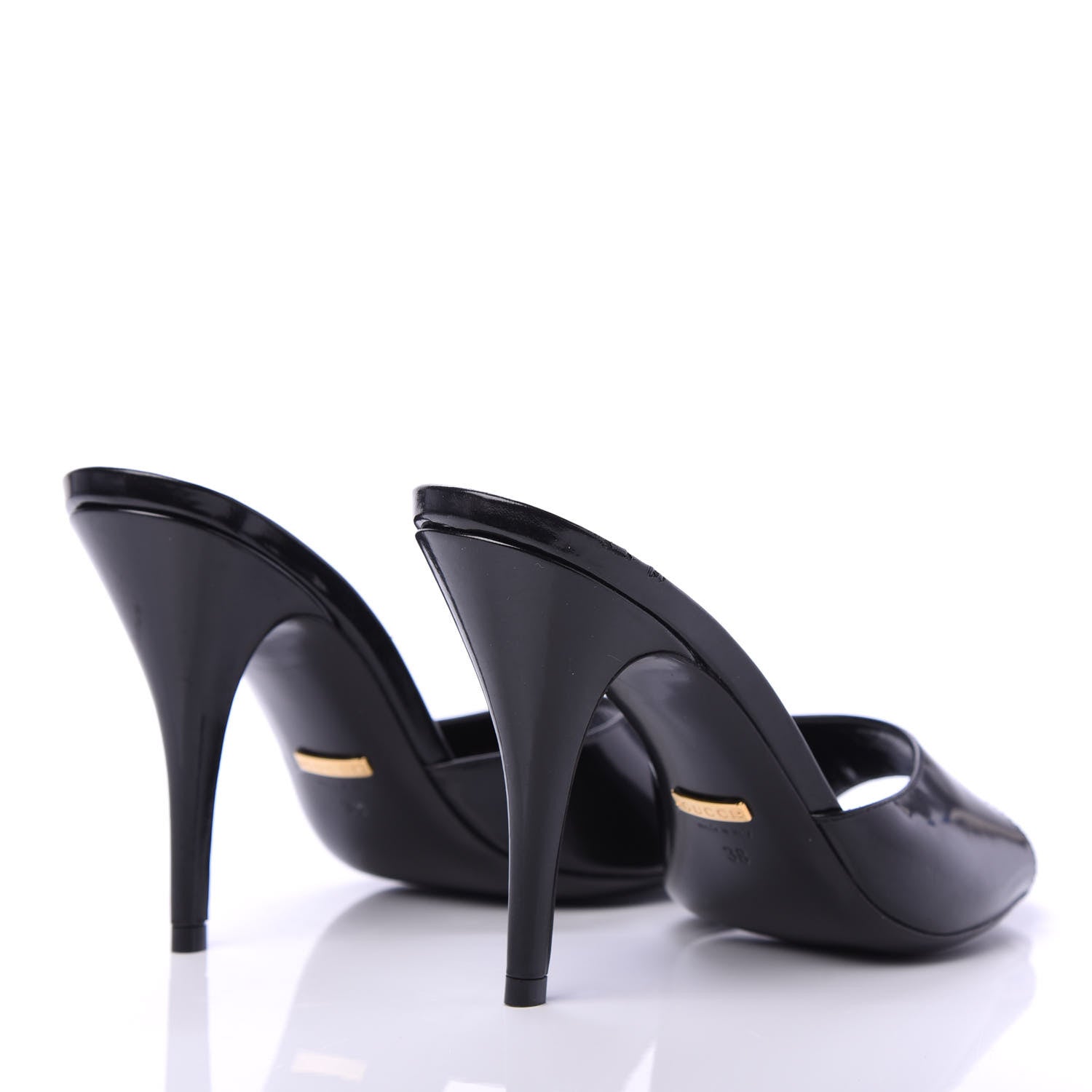 Gucci Polished Calfskin Scarlet Mid Heel Slide Sandals 38 Black 4 of 8