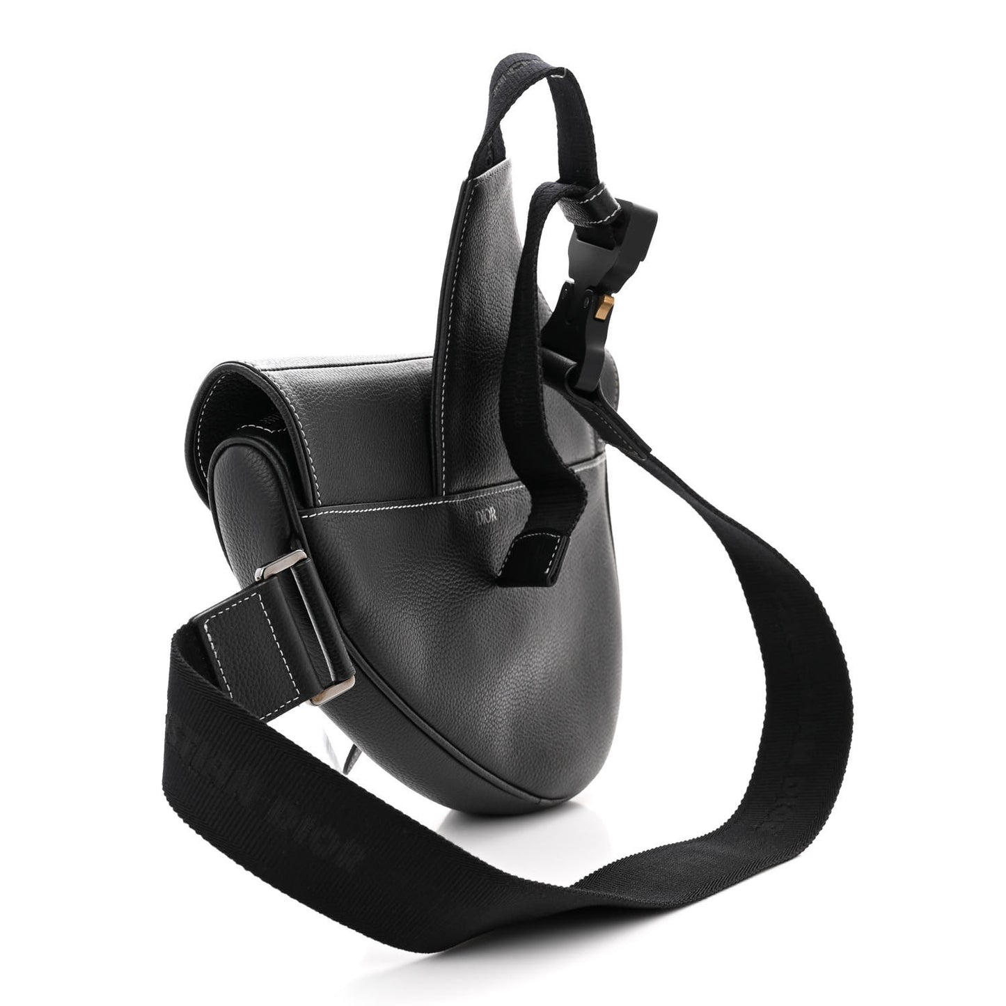 X PETER DOIG Grained Calfskin Saddle Bag Black