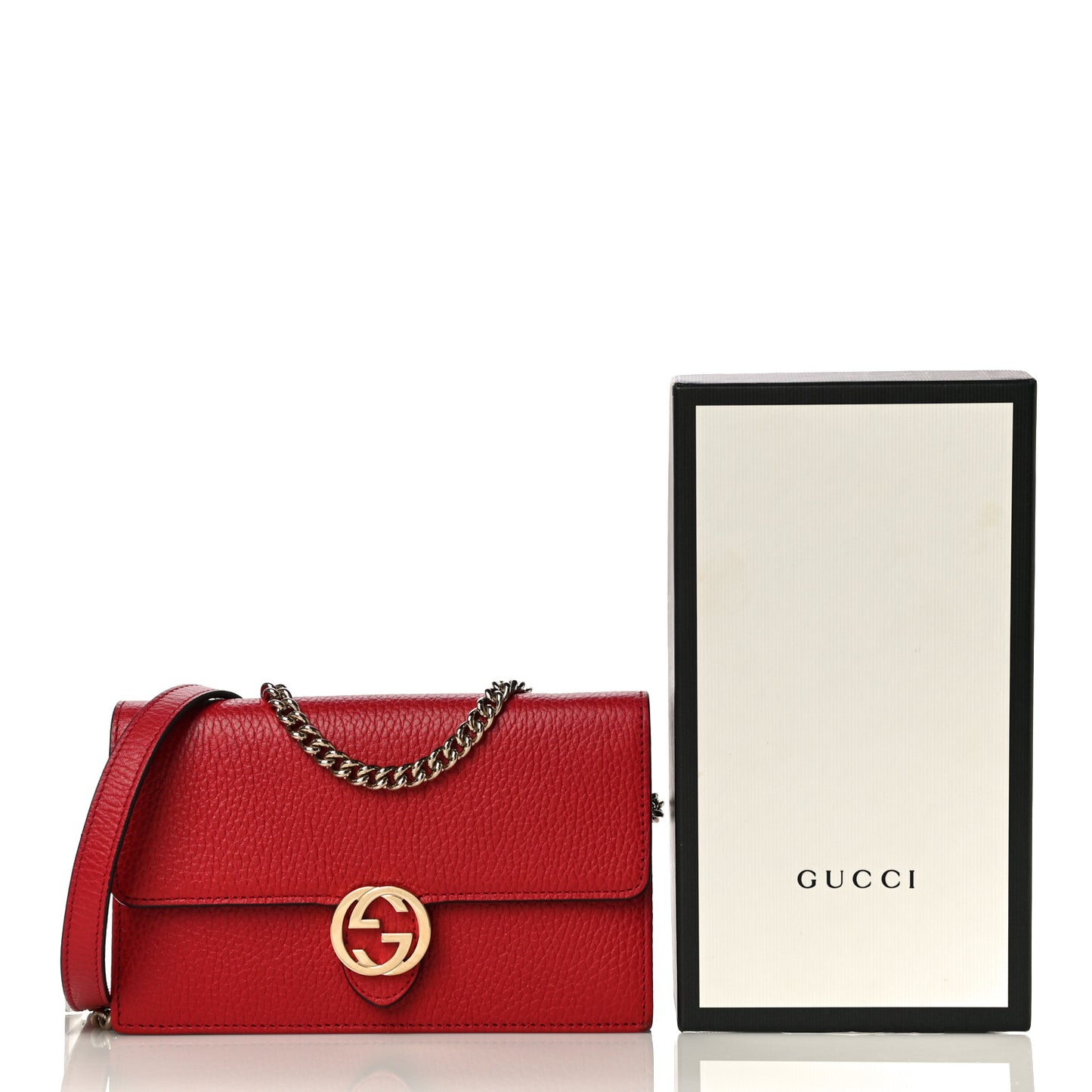 Dollar Calfskin Interlocking G Chain Wallet Red