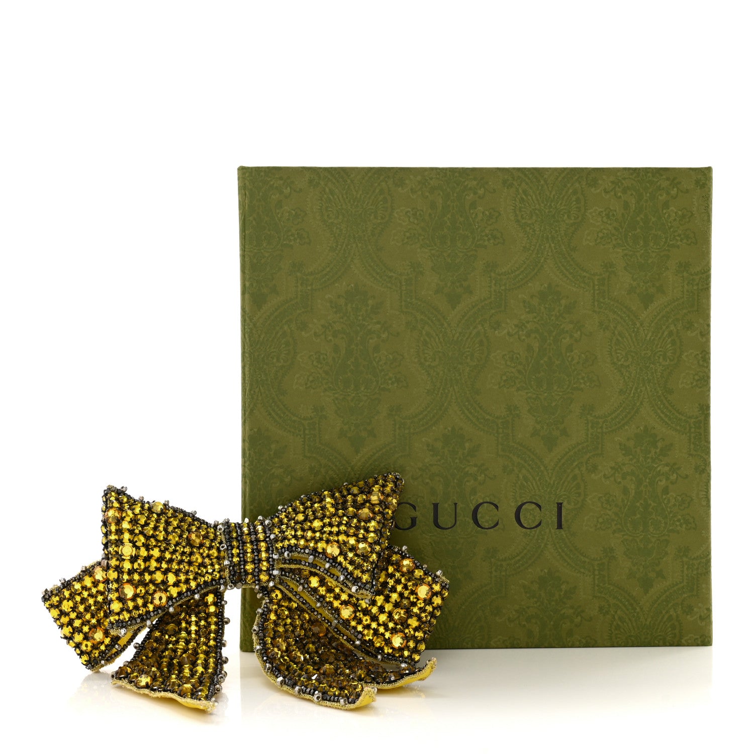 Gucci Crystal Fabric Bow Brooch Yellow 6 of 6